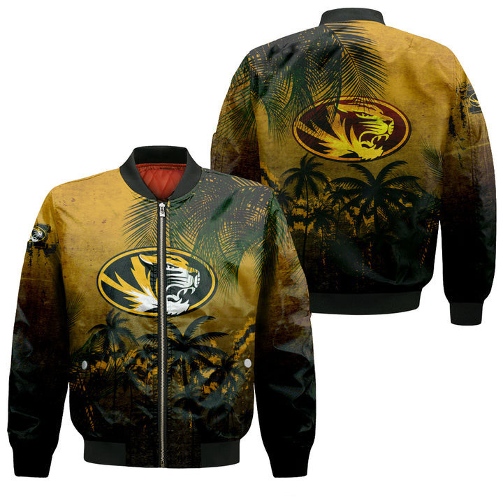 Missouri Tigers Black Coconut Tree Gold Bomber Jacket | NCAA College Team Jacket for Men & Women | Sports Fan Gift