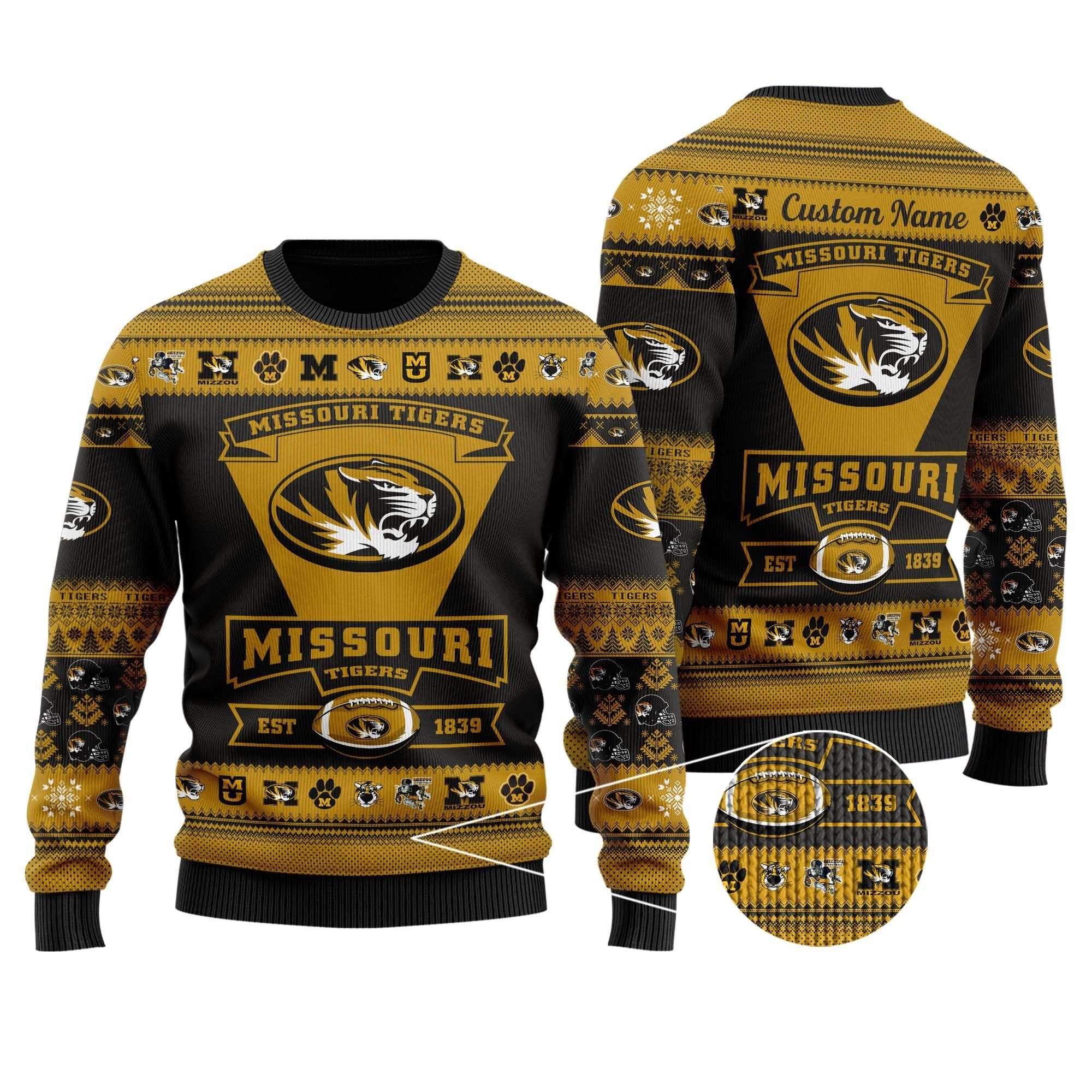Missouri Tigers Football Team Logo Custom Name Personalized Ugly Christmas Sweater Holiday Party Men Women Plus Size
