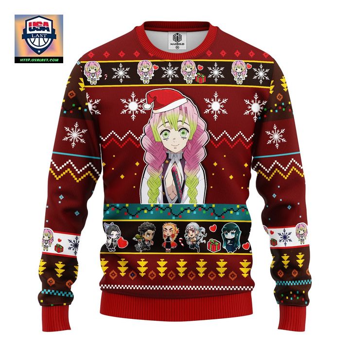 Mitsuri Kanroji Demon Slayer Anime Ugly Christmas Sweater Red 1 Amazing Gift Idea Thanksgiving Gift