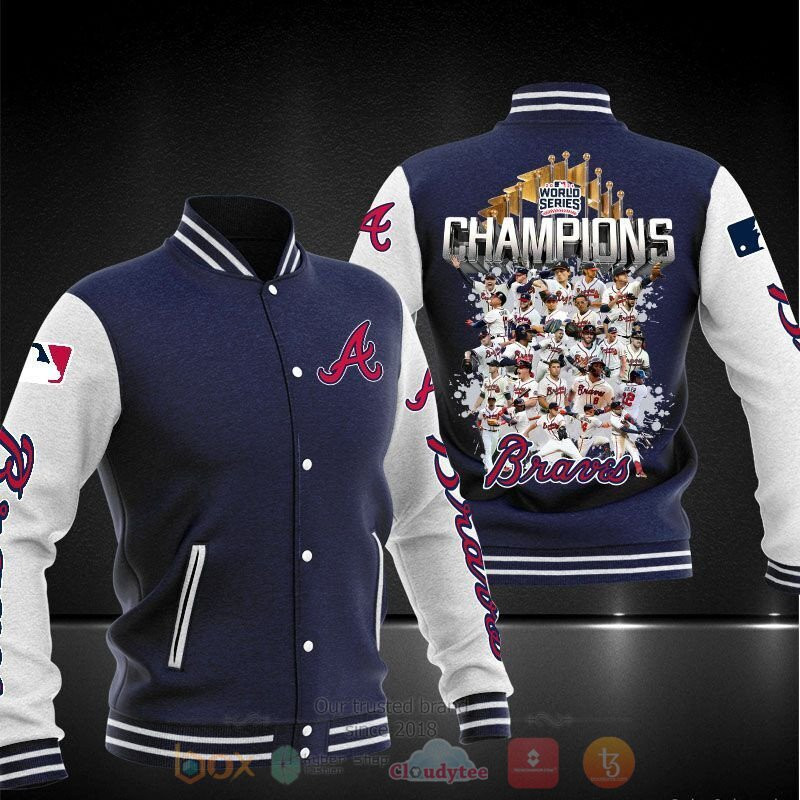MLB Atlanta Braves Dark Blue White World Champions Baseball Jacket for Men & Women | MLB Team Fan Gift