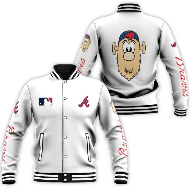 MLB Atlanta Braves Meet Blooper Logo White Baseball Jacket Varsity Baseball Jacket for Men & Women | MLB Fan Gift