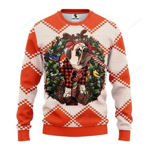 Mlb Baltimore Orioles Pug Dog Ugly Christmas Sweater, Perfect Holiday Gift