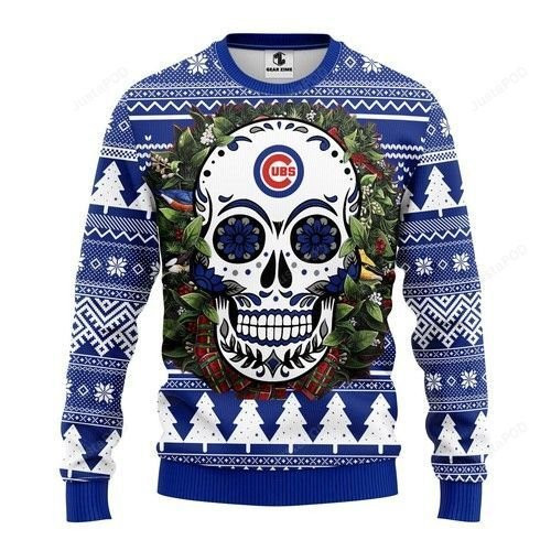 Mlb Chicago Cubs Skull Flower Ugly Christmas Sweater,