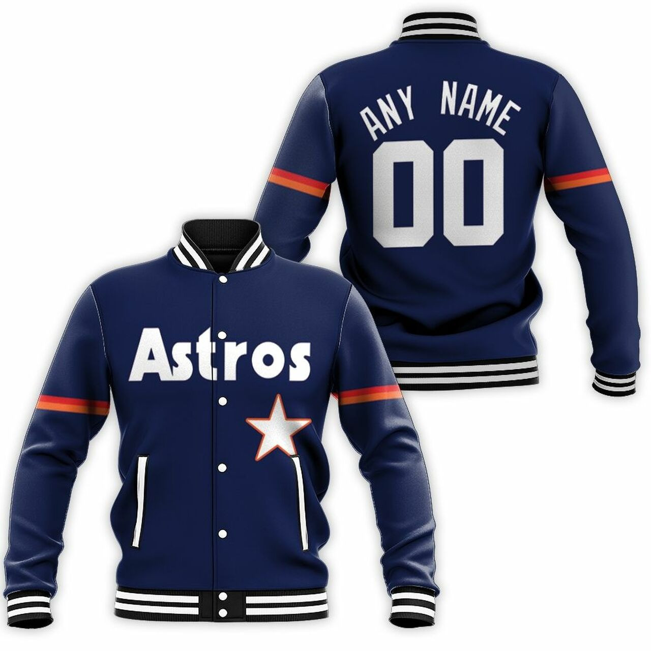 MLB Houston Astros Personalized Name Number Navy Baseball Jacket Varsity Baseball Jacket for Men & Women | MLB Fan Gift