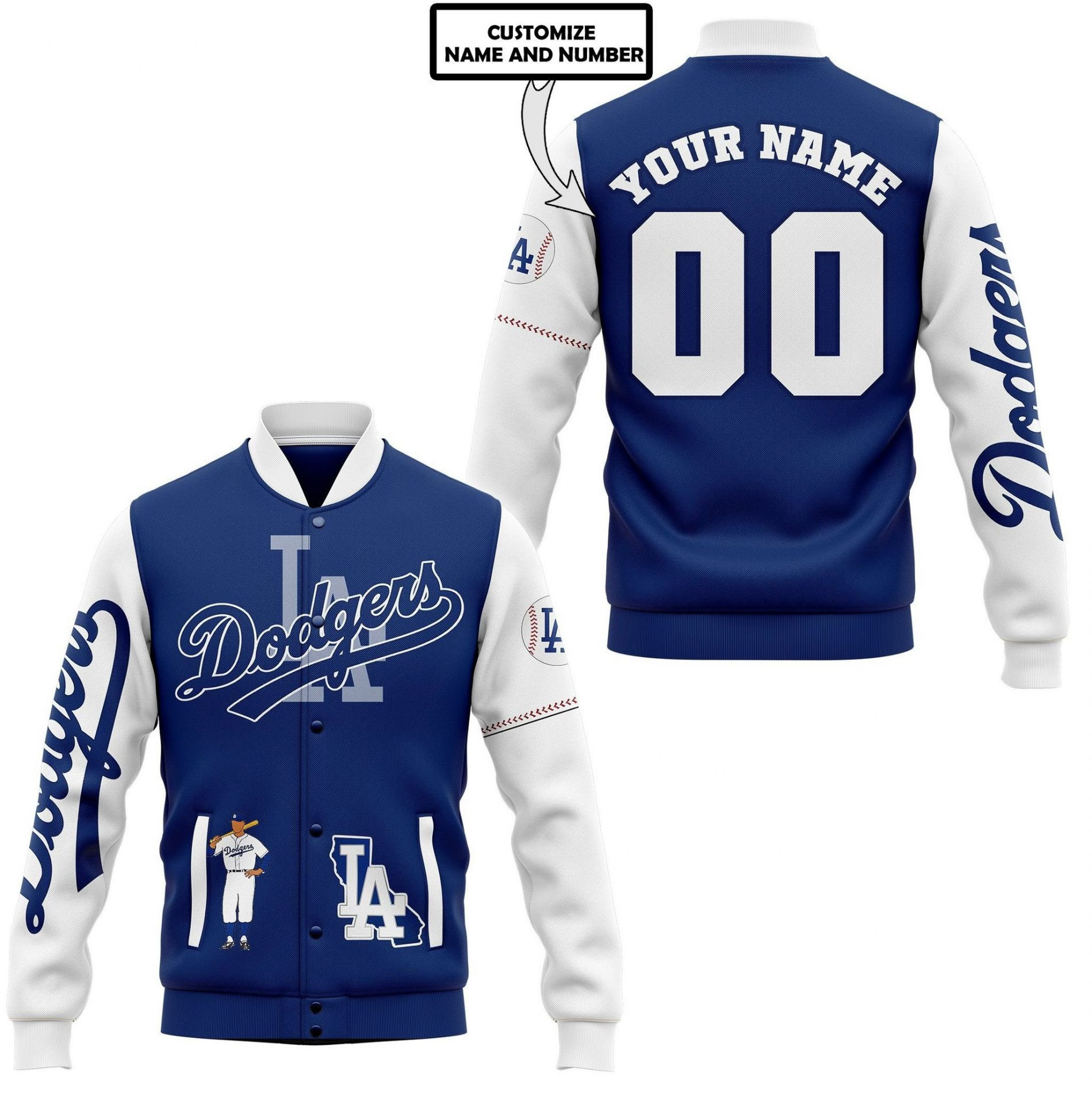 MLB Los Angeles Dodgers Personalized Name Number Baseball Jacket for Men & Women | MLB Team Fan Gift