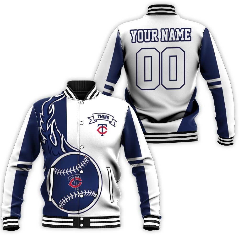 MLB Minnesota Twins Personalized Name Number White Navy Blue Baseball Jacket for Men & Women | MLB Team Fan Gift