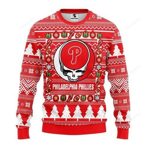 Mlb Philadelphia Phillies Grateful Dead Ugly Christmas Sweater, Perfect Holiday Gift
