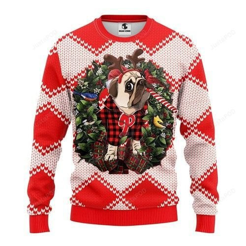 Mlb Philadelphia Phillies Pug Dog Ugly Christmas Sweater, Perfect Holiday Gift