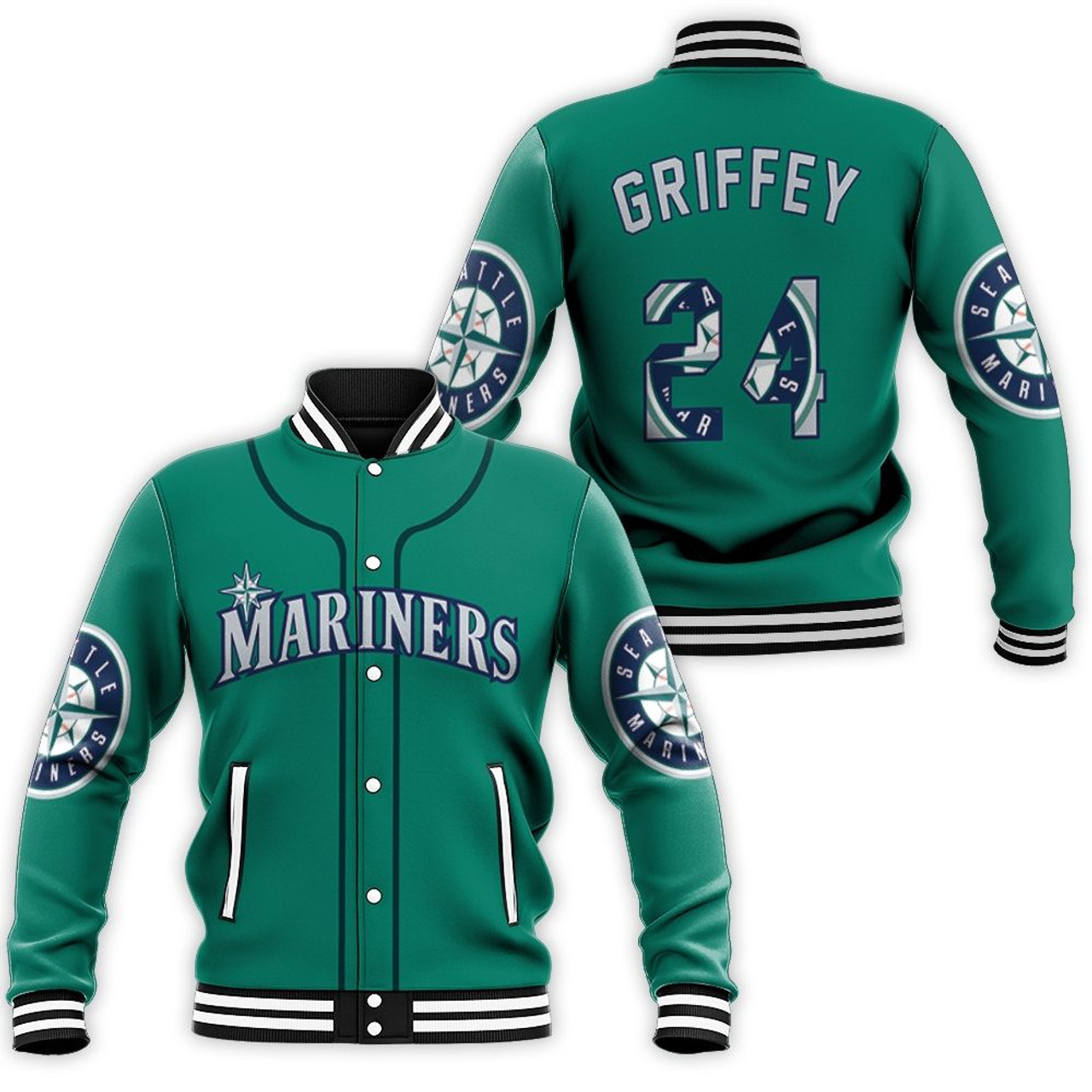 MLB Seattle Mariners Ken Griffey Jr Green Baseball Jacket Varsity Baseball Jacket for Men & Women | MLB Fan Gift