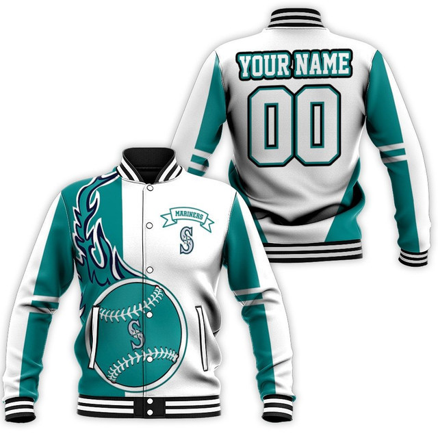 MLB Seattle Mariners Personalized Name Number Blue White Baseball Jacket for Men & Women | MLB Team Fan Gift