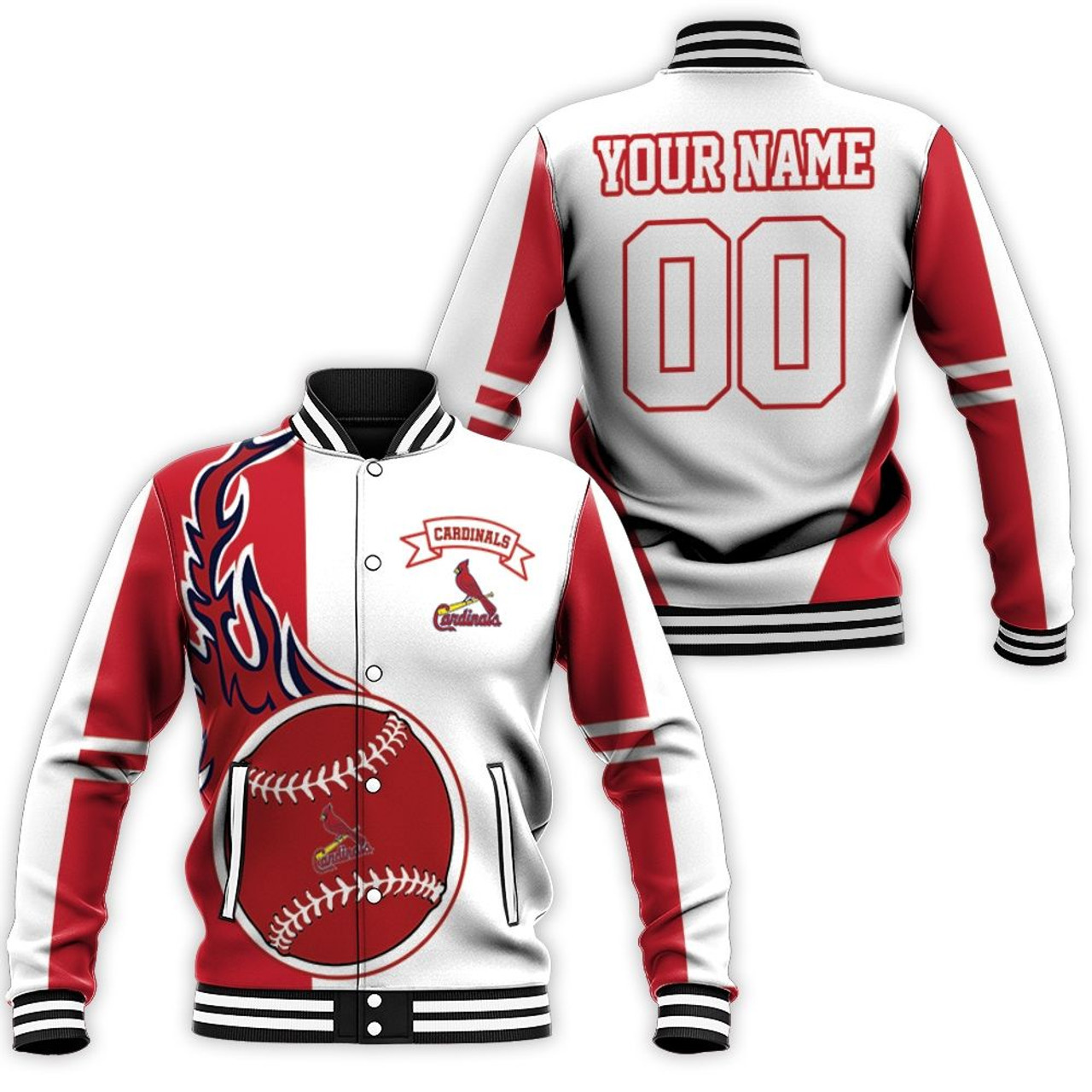 MLB St. Louis Cardinals Personalized Name Number Red White Baseball Jacket for Men & Women | MLB Team Fan Gift