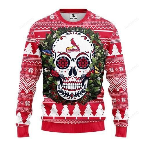 Mlb St. Louis Cardinals Skull Flower Ugly Christmas Sweater,