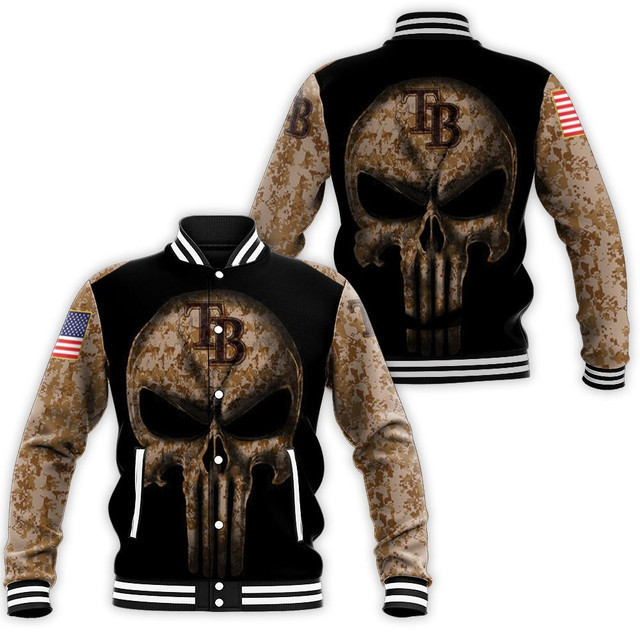MLB Tampa Bay Rays Camouflage Skull American Flag Baseball Jacket for Men & Women | MLB Team Fan Gift