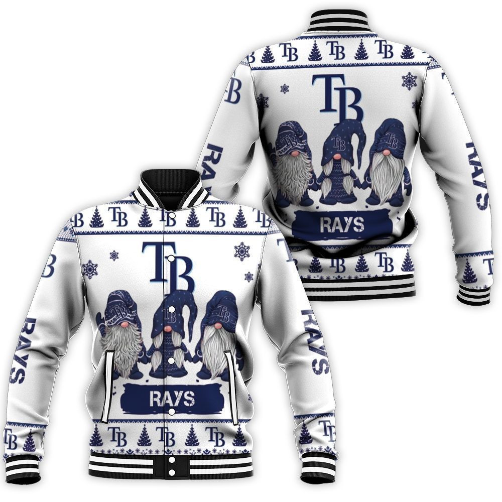 MLB Tampa Bay Rays Gnomes Ugly Christmas Baseball Jacket Varsity Baseball Jacket for Men & Women | MLB Fan Gift
