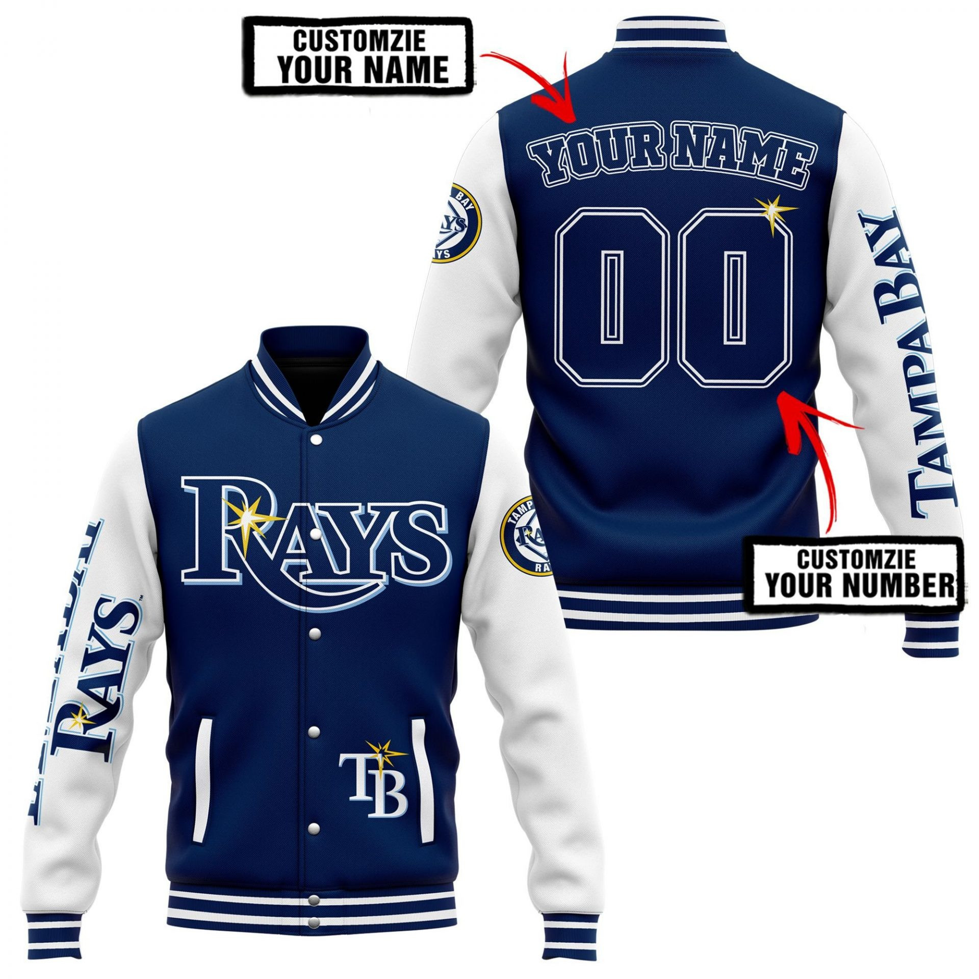 MLB Tampa Bay Rays Personalized Name Number Baseball Jacket for Men & Women | MLB Team Fan Gift