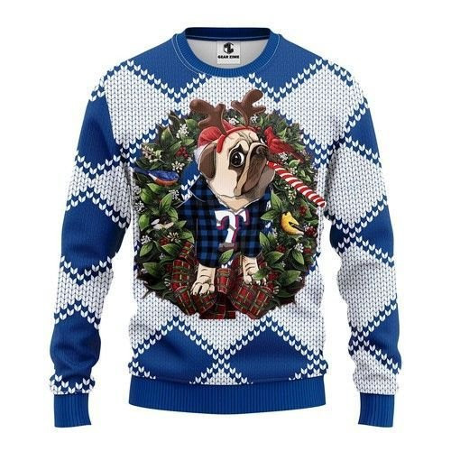 Mlb Texas Rangers Pug Dog Ugly Christmas Sweater,
