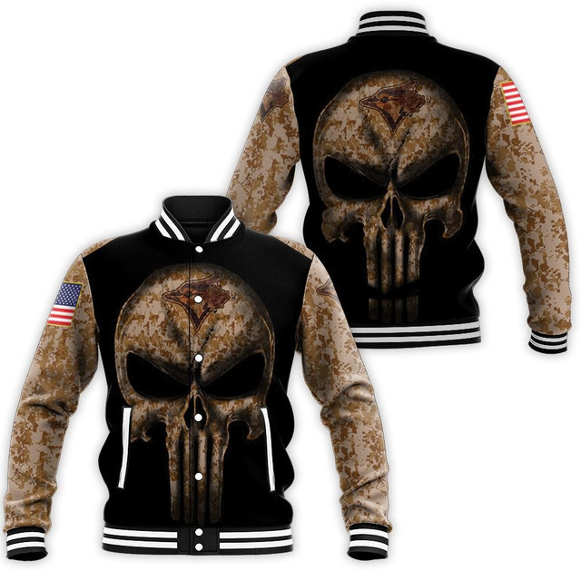 MLB Toronto Blue Jays Camouflage Skull American Flag Baseball Jacket for Men & Women | MLB Team Fan Gift