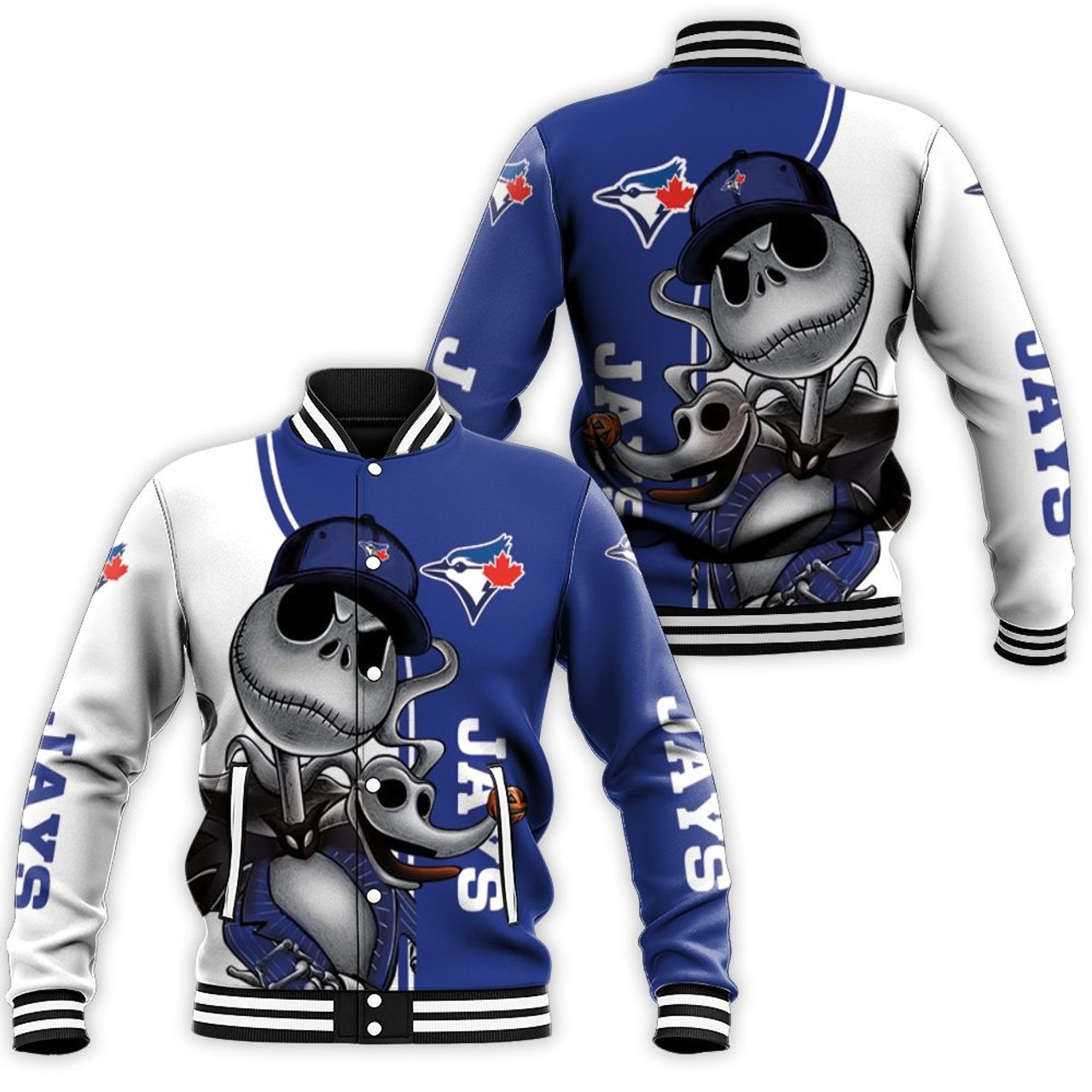 MLB Toronto Blue Jays Jack Skellington And Zero Baseball Jacket for Men & Women | MLB Team Fan Gift