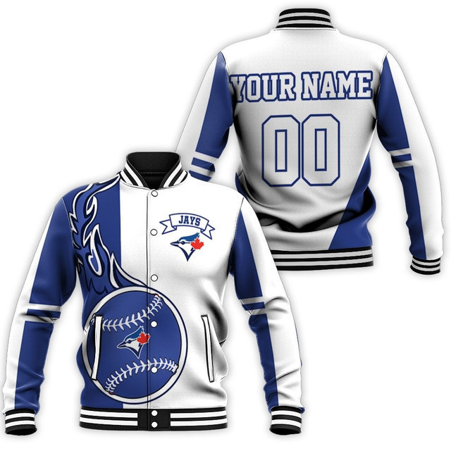 MLB Toronto Blue Jays Personalized Name Number Blue White Baseball Jacket for Men & Women | MLB Team Fan Gift