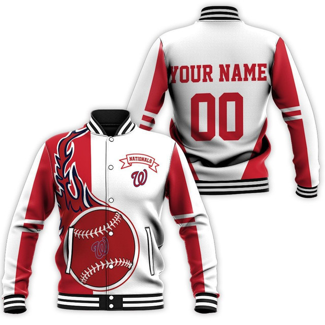 MLB Washington Nationals Personalized Name Number Red White Baseball Jacket Varsity Baseball Jacket for Men & Women | MLB Fan Gift