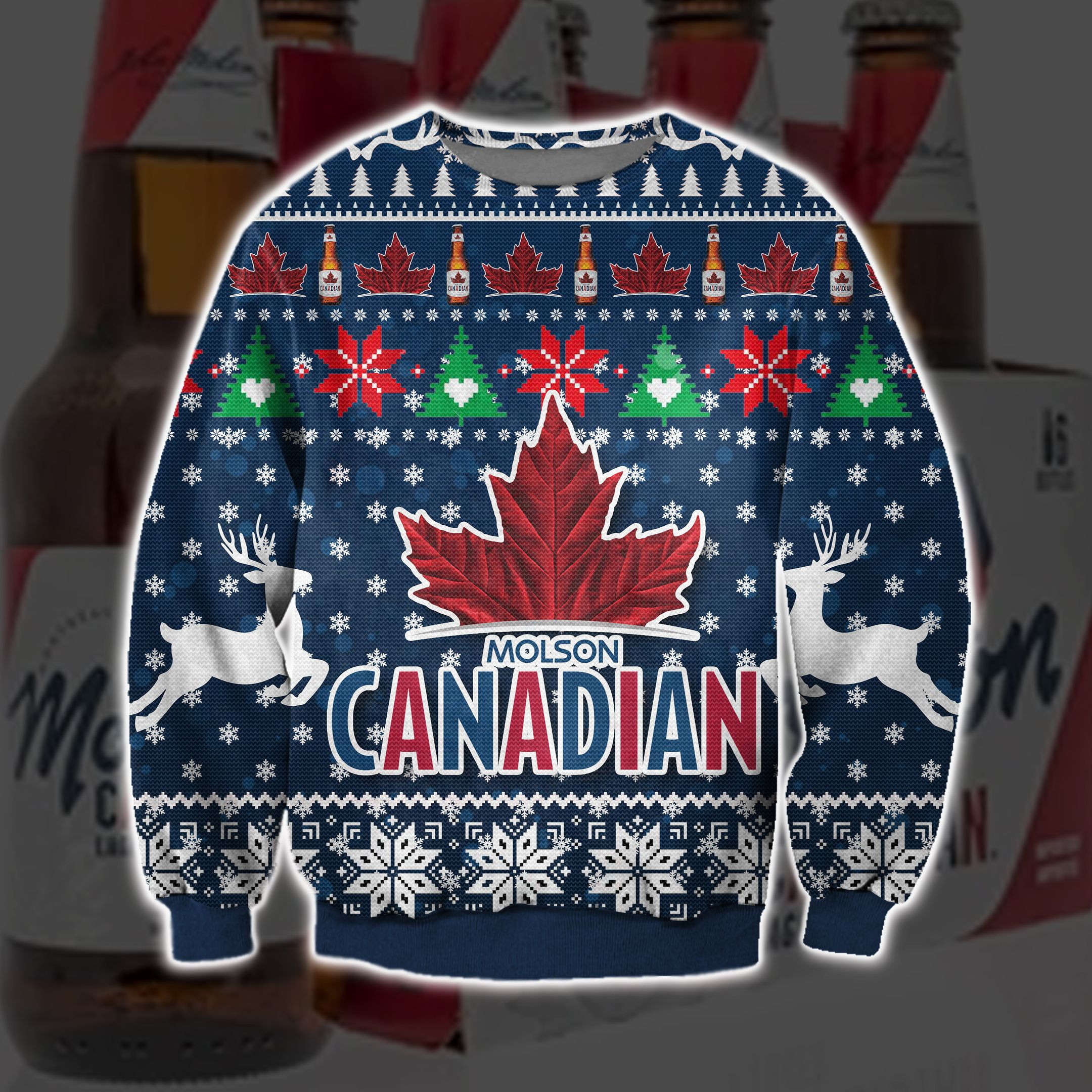 Molson Canadian Beer Knitting Pattern 3D Print Ugly Christmas Sweater