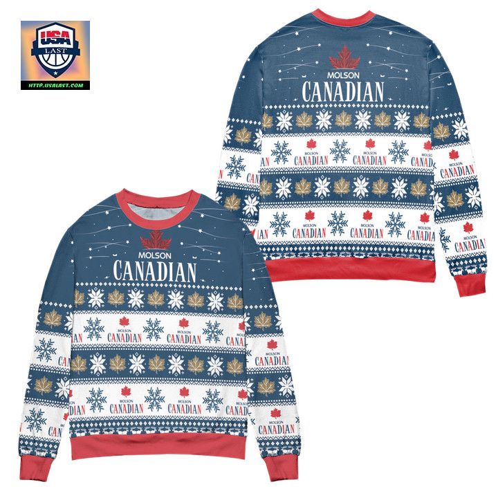 Molson Canadian Beer Snowflake Pattern Ugly Christmas Sweater Blue