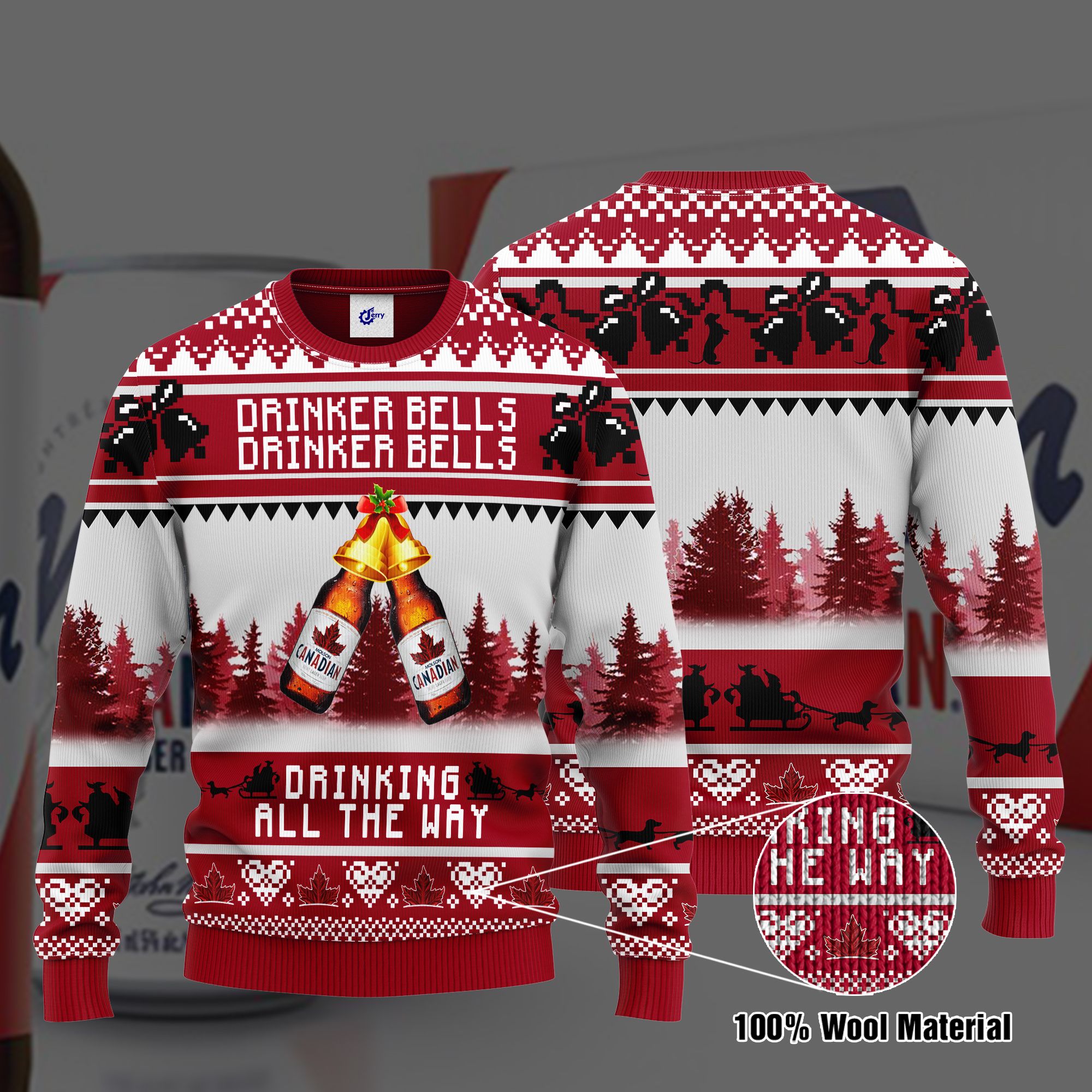 Molson Canadian Drinker Bells Drinker Bells Drinking All The Way Ugly Christmas Sweater, Hoodie, Zip Hoodie, Bomber Jacket