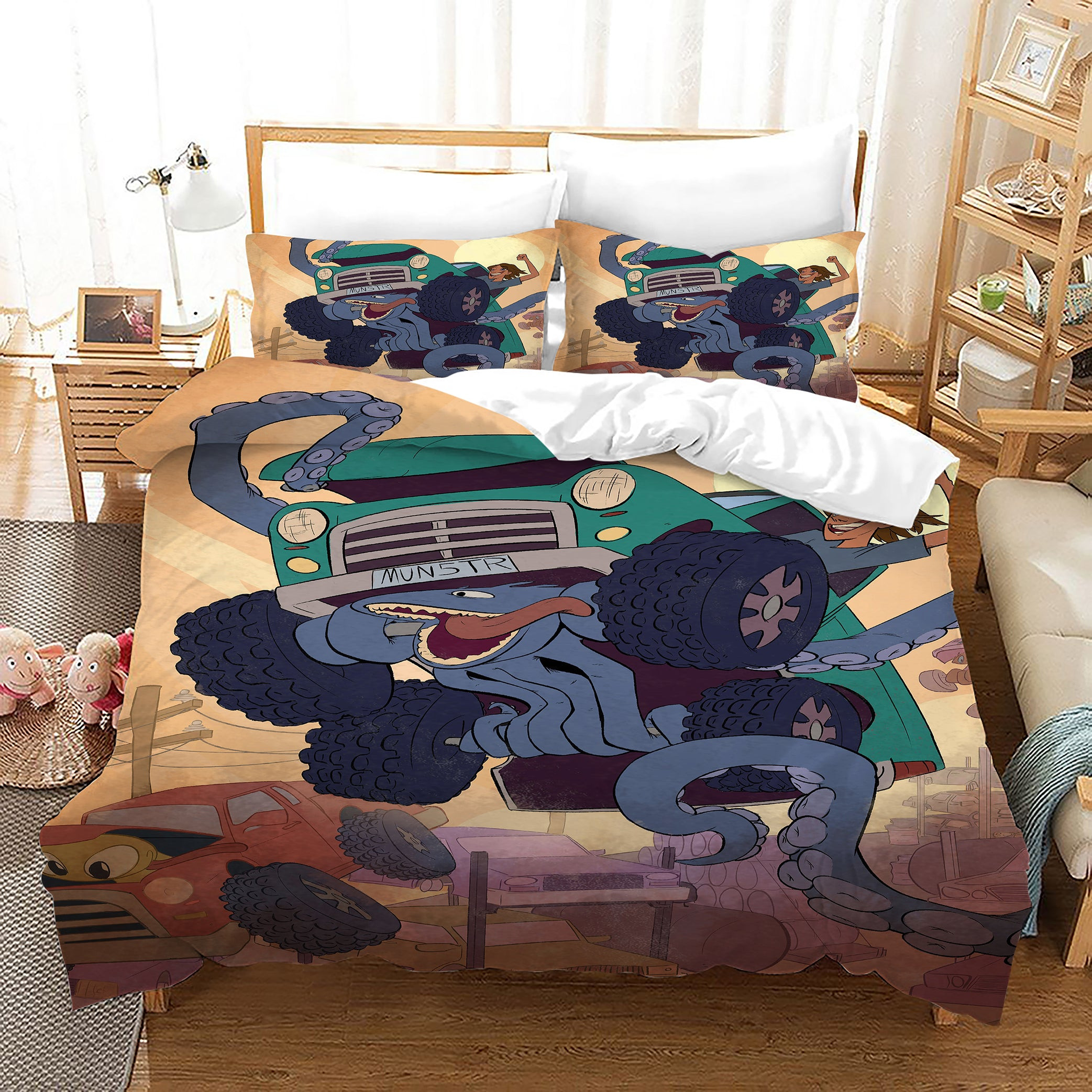 Monster Truck Duvet Cover Quilt Cover Pillowcase Bedding Set Bed Linen Home Bedroom Decor