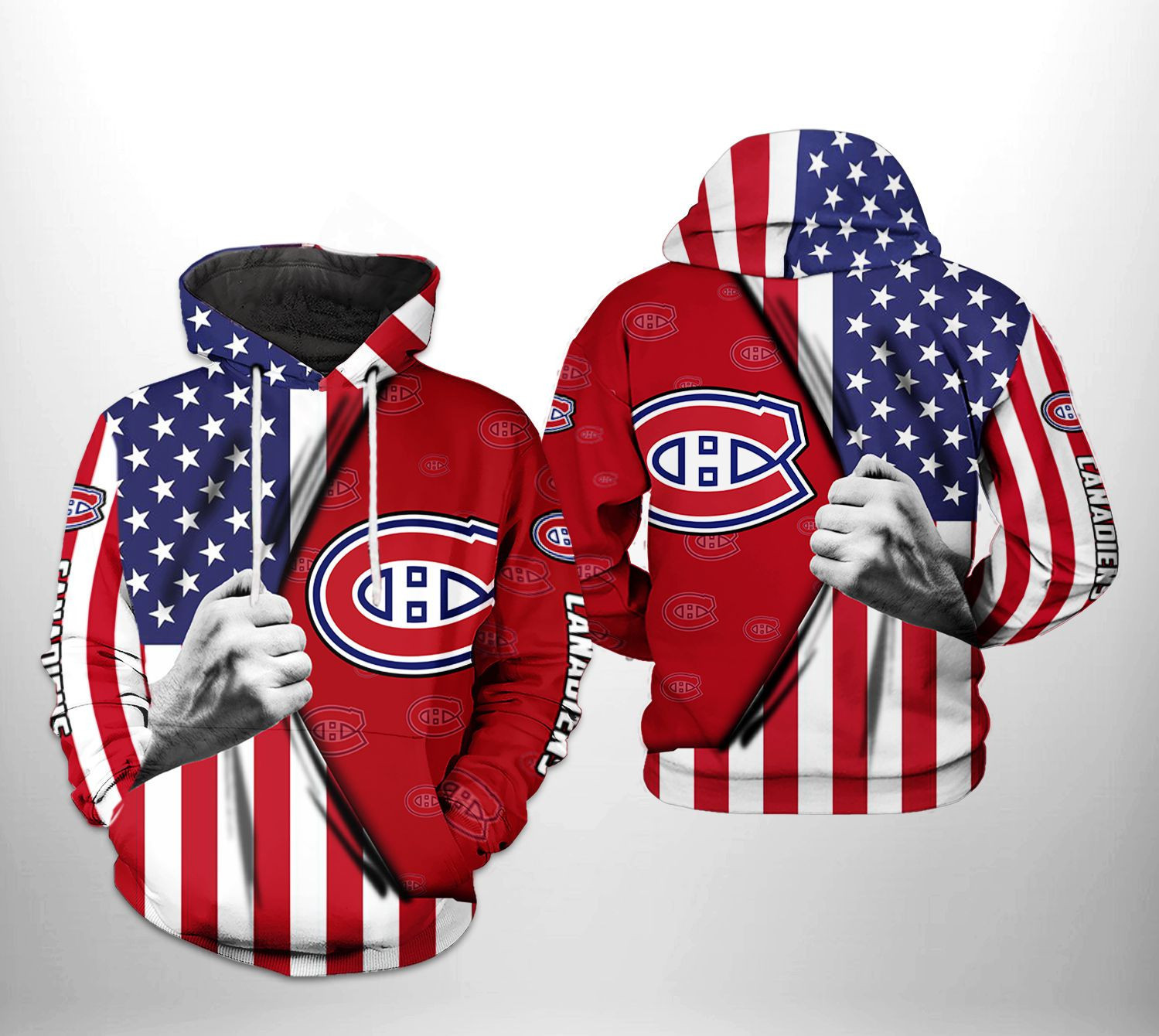 Montr?al Canadiens NHL US FLag 3D All Over Print Hoodie & Zip Hoodie