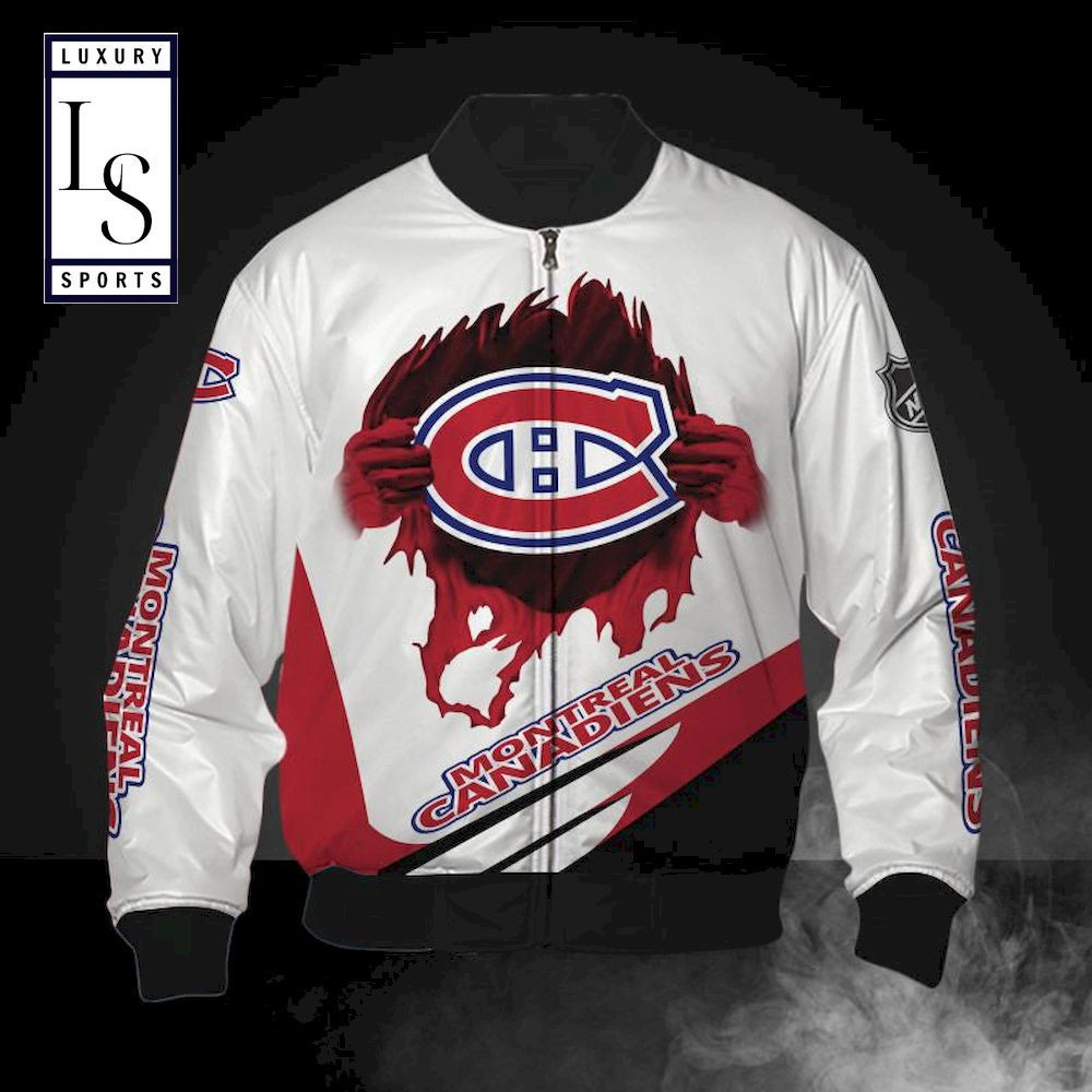 Montreal Canadiens Red White Skull Scratch Bomber Jacket | NHL Team Jacket for Men & Women | Hockey Fan Gift