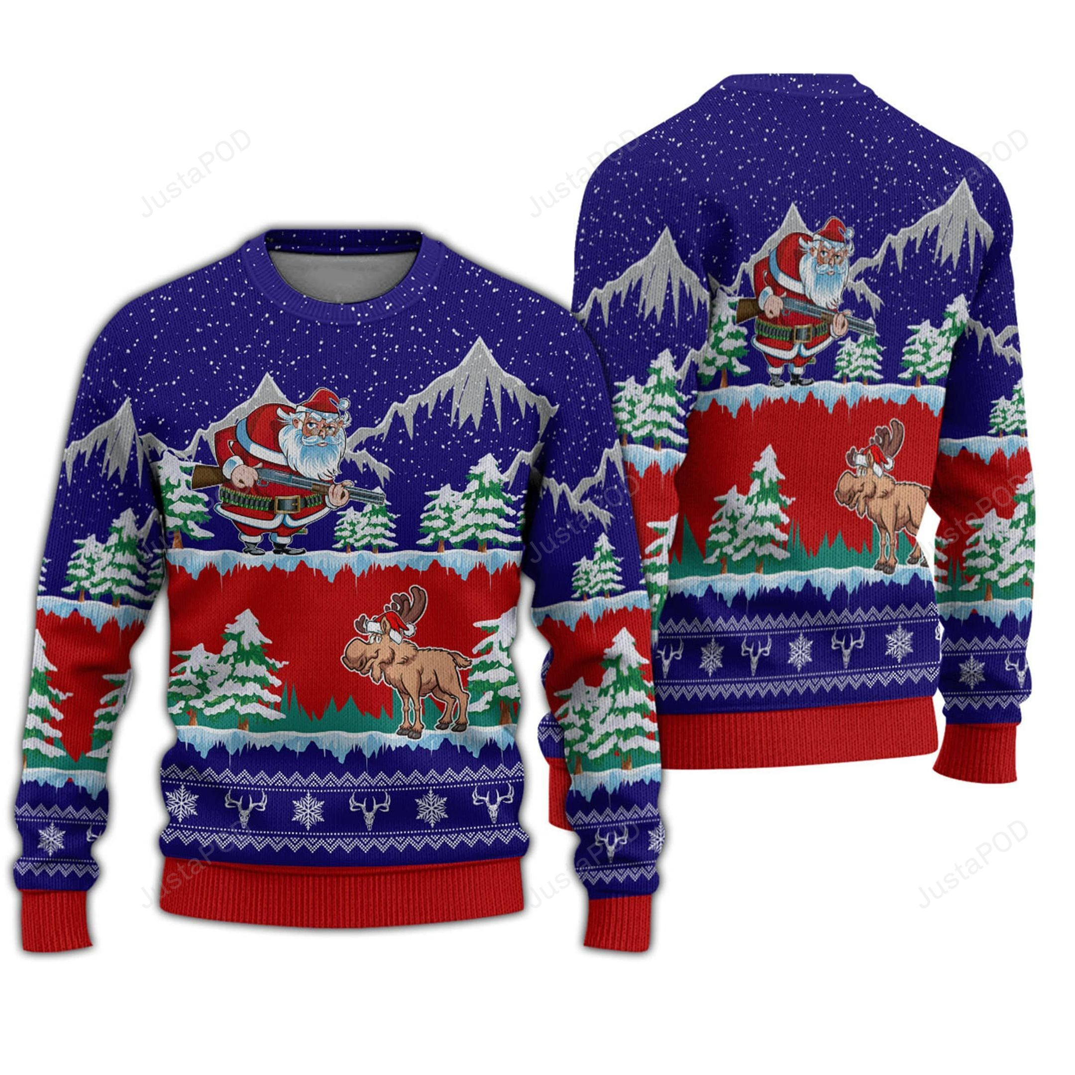 Moose Hunter Santa Ugly Christmas Sweater, Perfect Holiday Gift