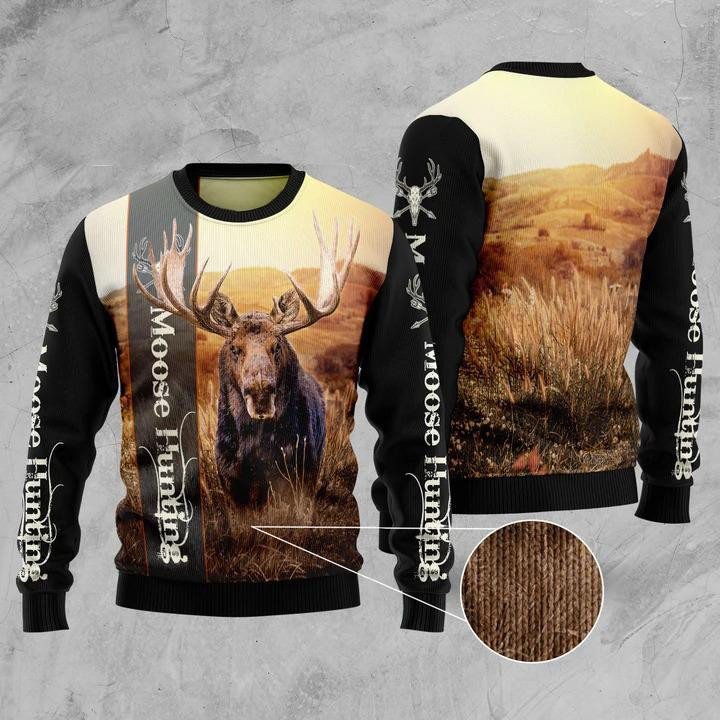 Moose Hunting Ugly Christmas Sweater, Perfect Holiday Gift