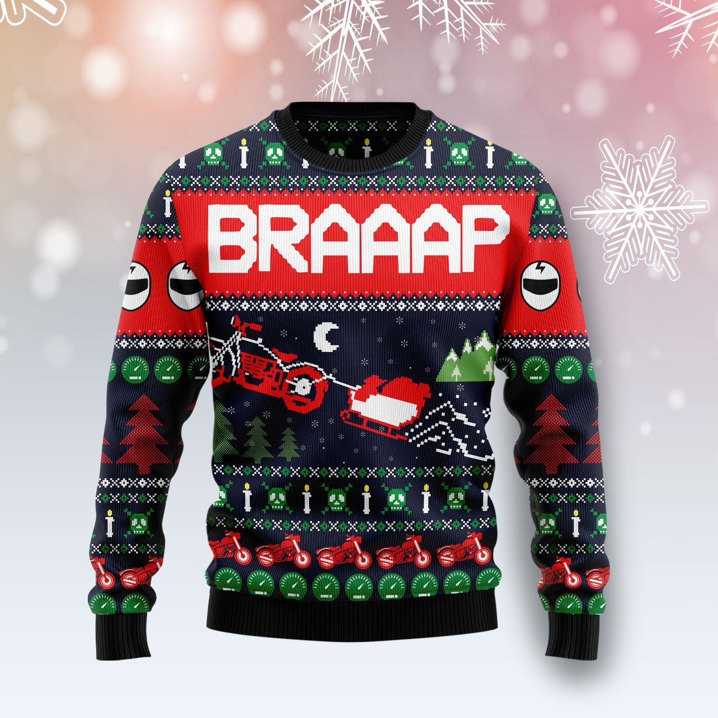 Motorbike Braaap Ugly Christmas Sweater, Perfect Holiday Gift