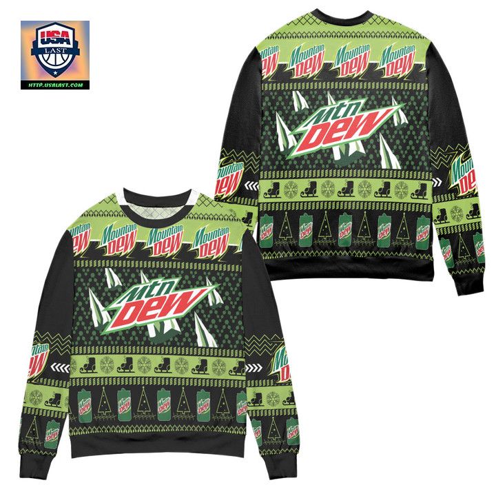Mountain Dew Pine Tree Snowflake Pattern Ugly Christmas Sweater