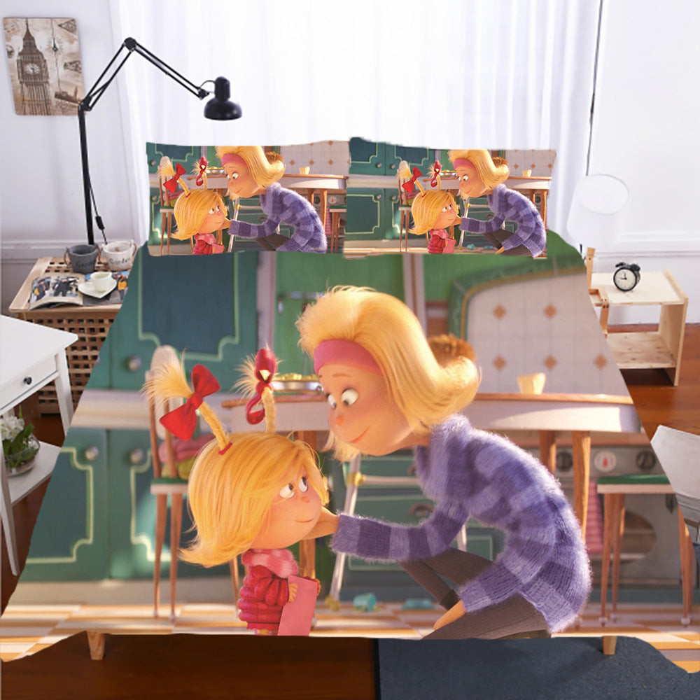 Movie The Grinch How The Grinch Stole Christmas Duvet Cover Quilt Cover Pillowcase Bedding Set Bed Linen Home Bedroom Decor