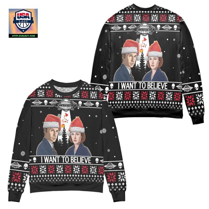 Mr And Mrs Smith I Want To Believe Ugly Christmas Sweater Black