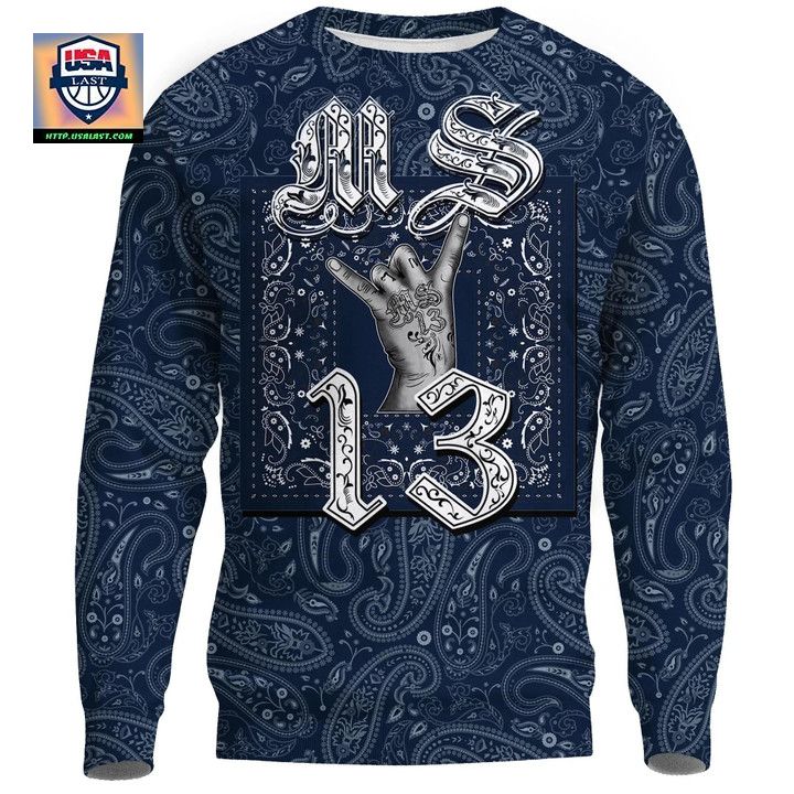 Ms-13 Gang Sweater Blue Bandana Pattern A21