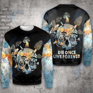 Mushroom Skull Die Once Live Forever Ugly Christmas Sweater, Perfect Holiday Gift