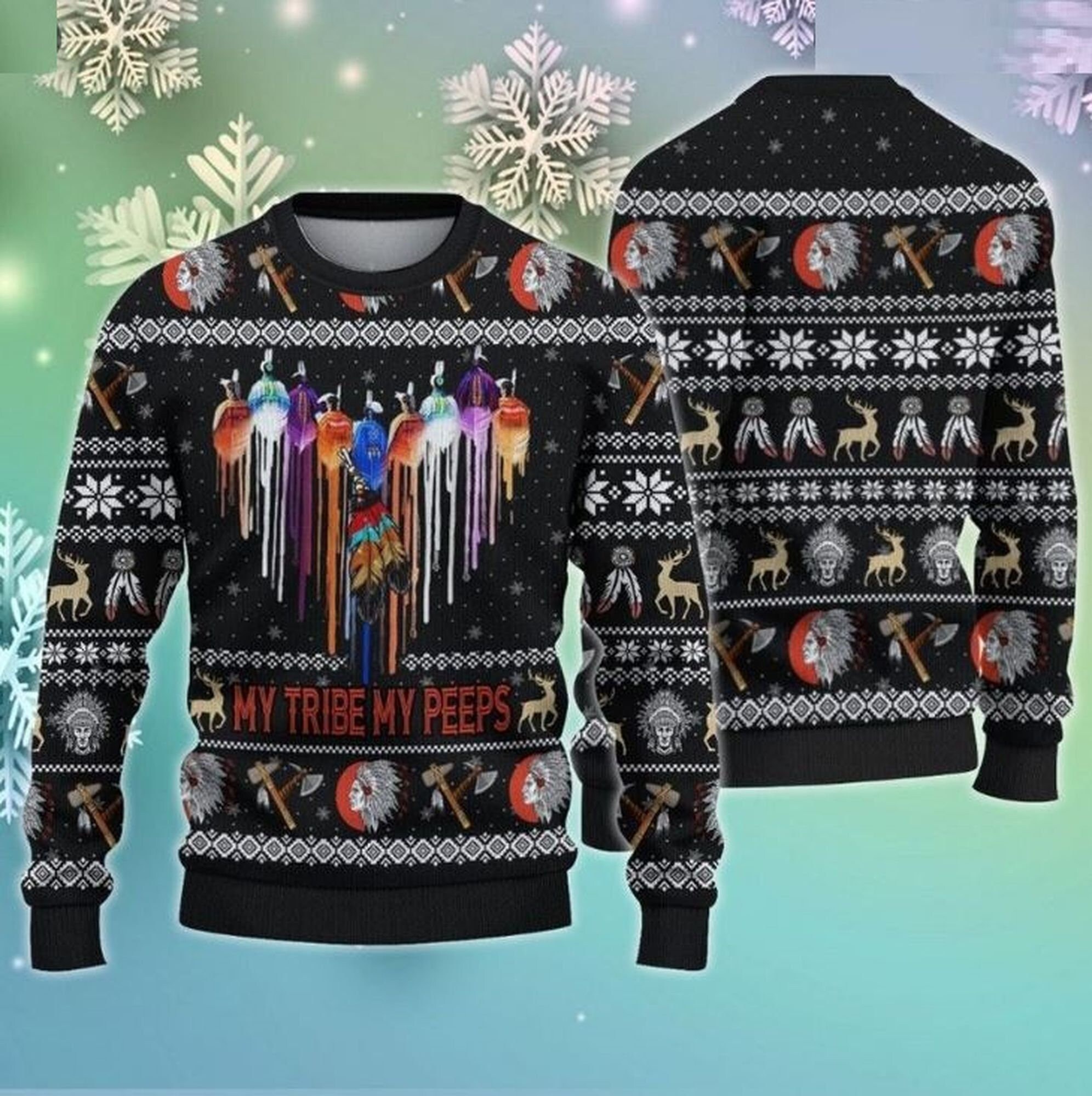 My Tribe my peeps Native American heart Ugly Christmas Sweater