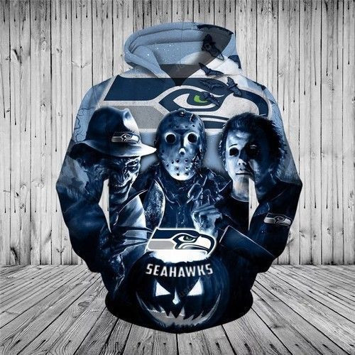N.f.l Seattle Seahawks Classic Halloween Horror Movie Character 3D All Over Print Hoodie & Zip Hoodie