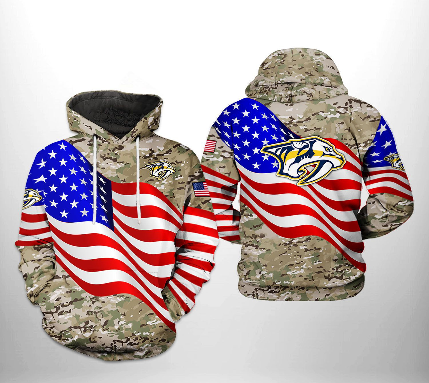 Nashville Predators NHL US FLag Camo Veteran 3D All Over Print Hoodie & Zip Hoodie