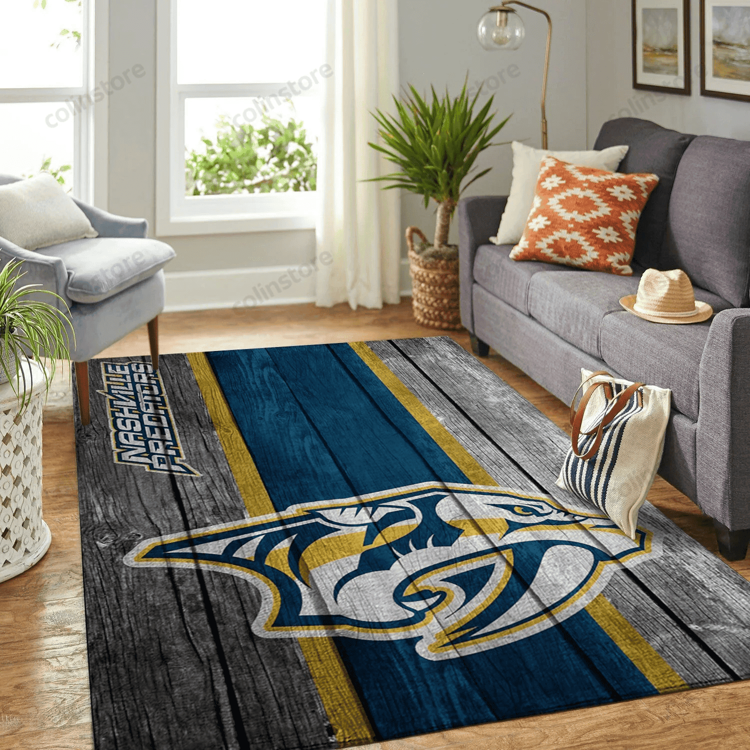 Nashville Predators Team Logo Wooden Rectangle Area Rug – Full Print Carpet For Living Room & Bedroom Home Decor