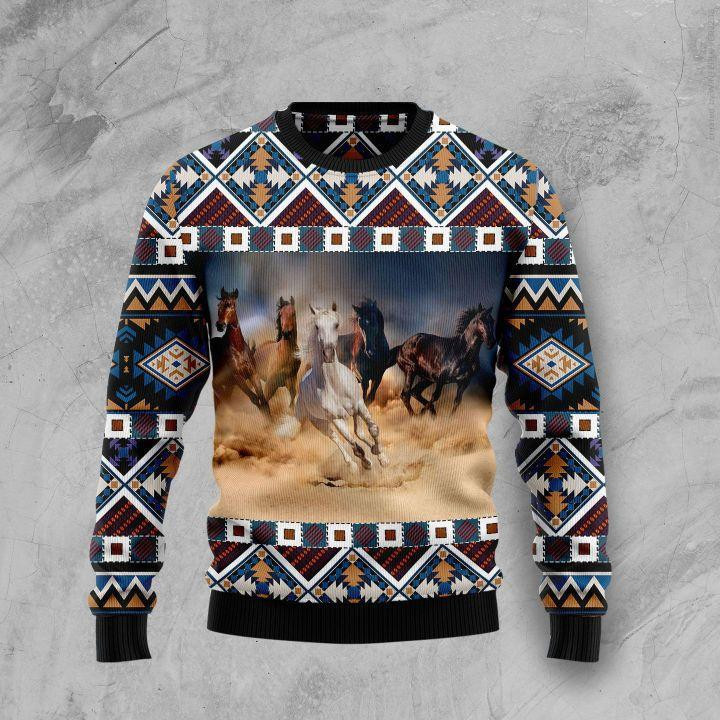 Native American Horses Ugly Christmas Sweater, Perfect Holiday Gift
