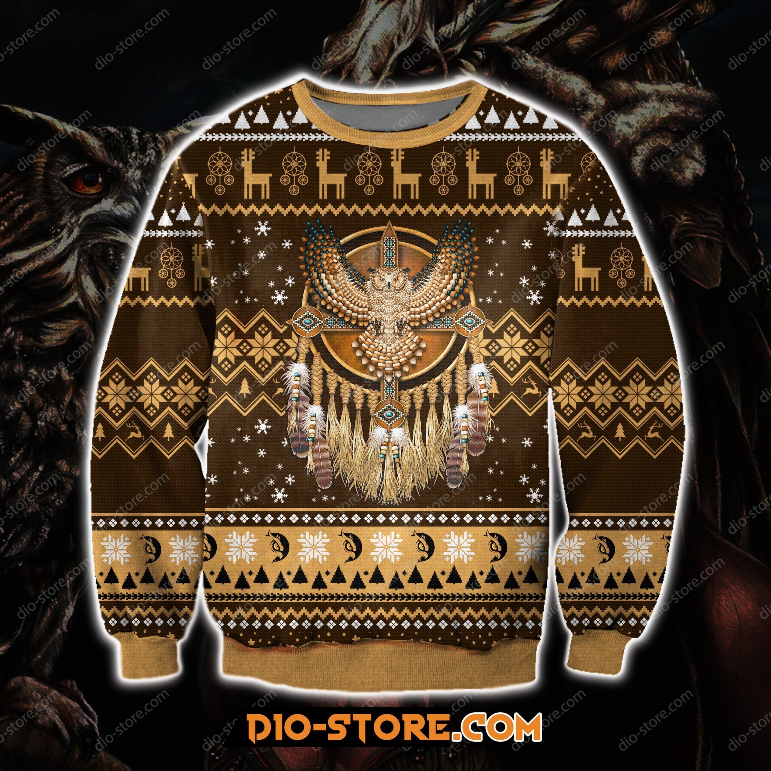 Native American Owl 3D Print Knitting Pattern Ugly Christmas Sweater