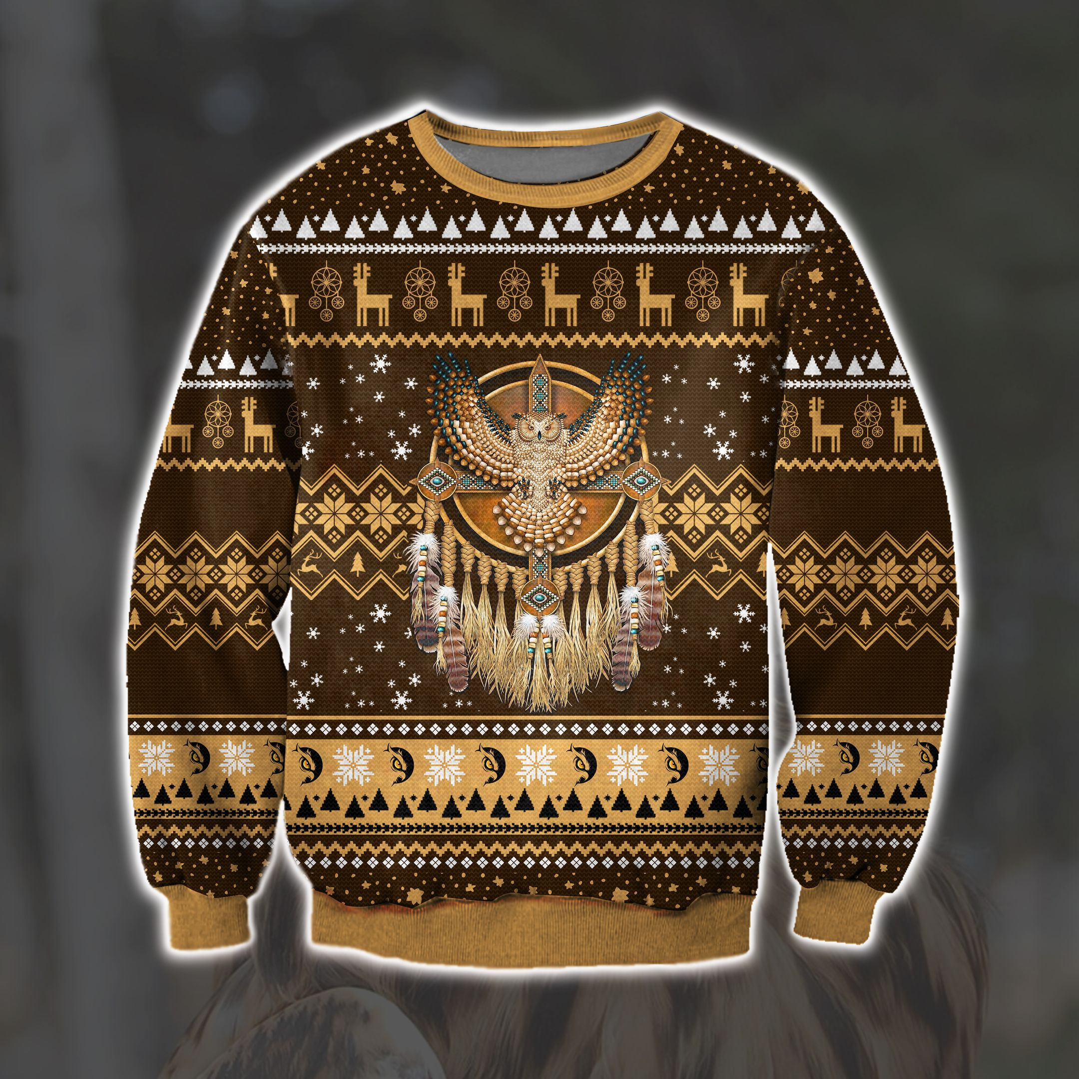 Native American Owl 3D Print Knitting Pattern Ugly Christmas Sweater