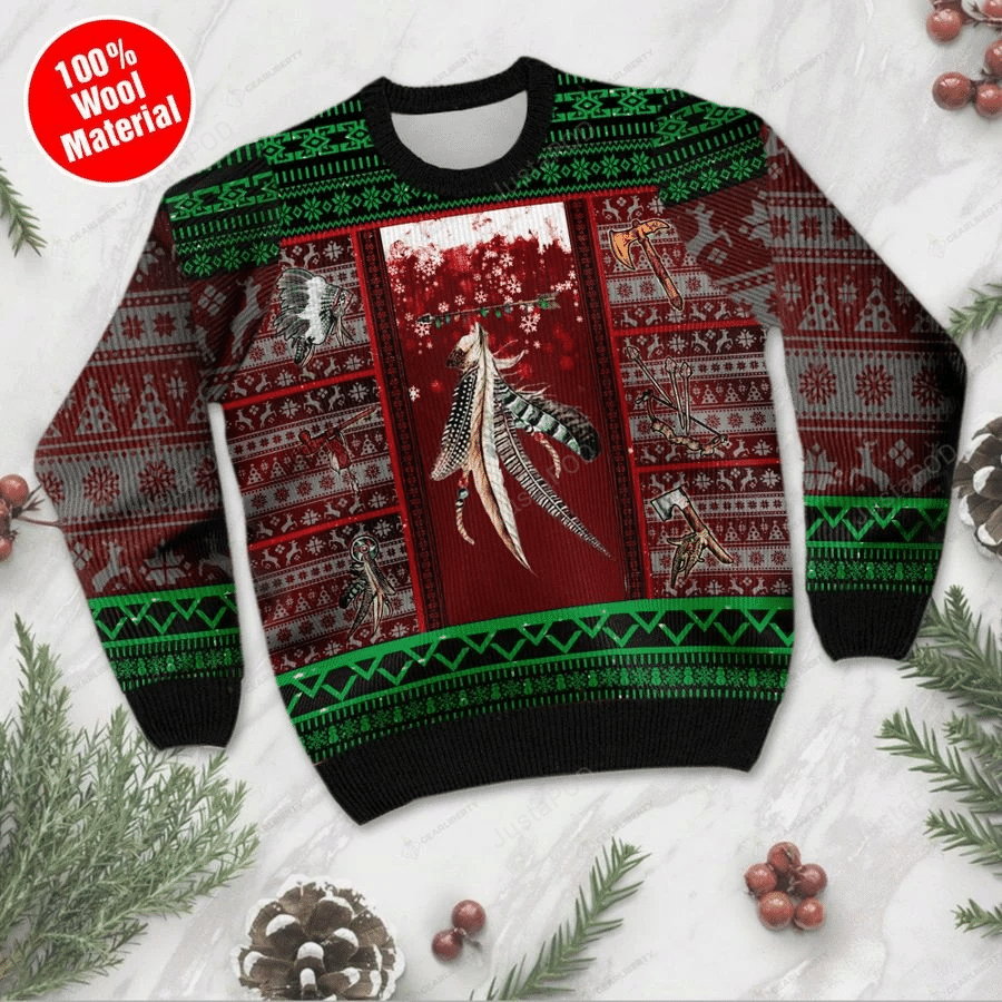 Native Feather Pattern Ugly Christmas Sweater, Perfect Holiday Gift