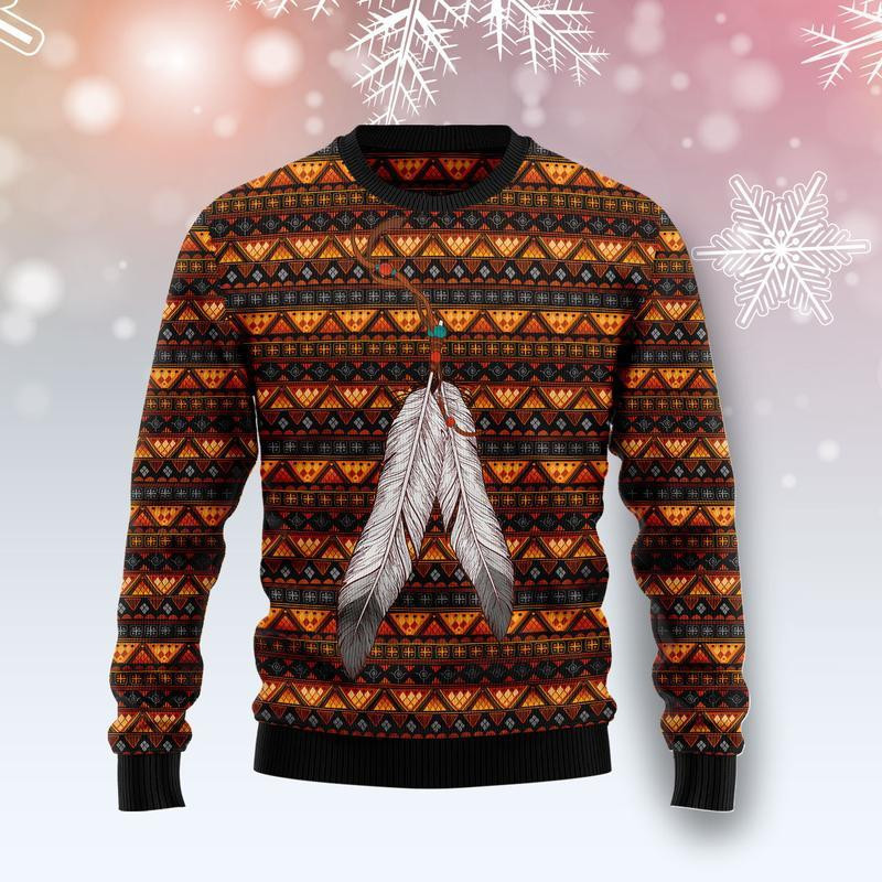 Native Feather Ugly Christmas Sweater, Perfect Holiday Gift