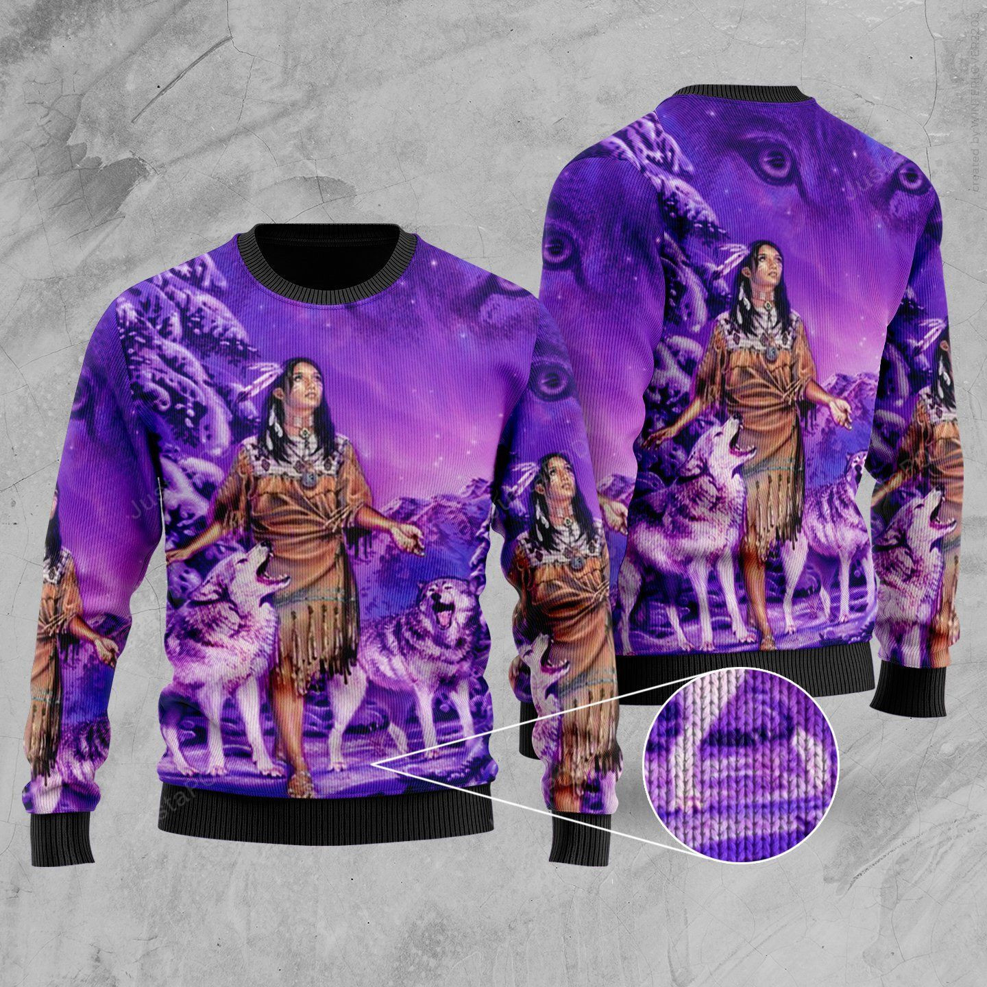 Native Girl And Wolf Ugly Christmas Sweater, Perfect Holiday Gift
