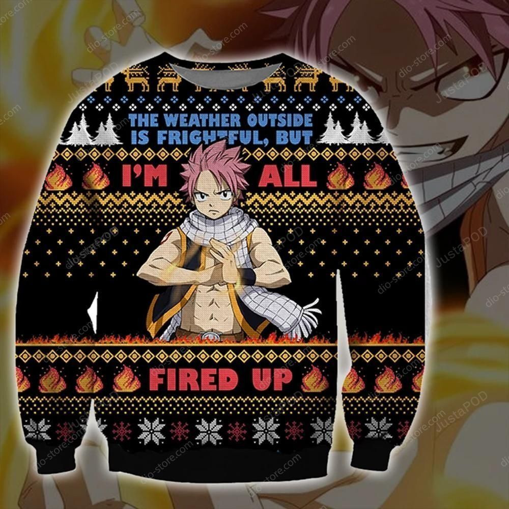 Natsu Dragneel Knitting Pattern 3D Print Ugly Christmas Sweater, Perfect Holiday Gift