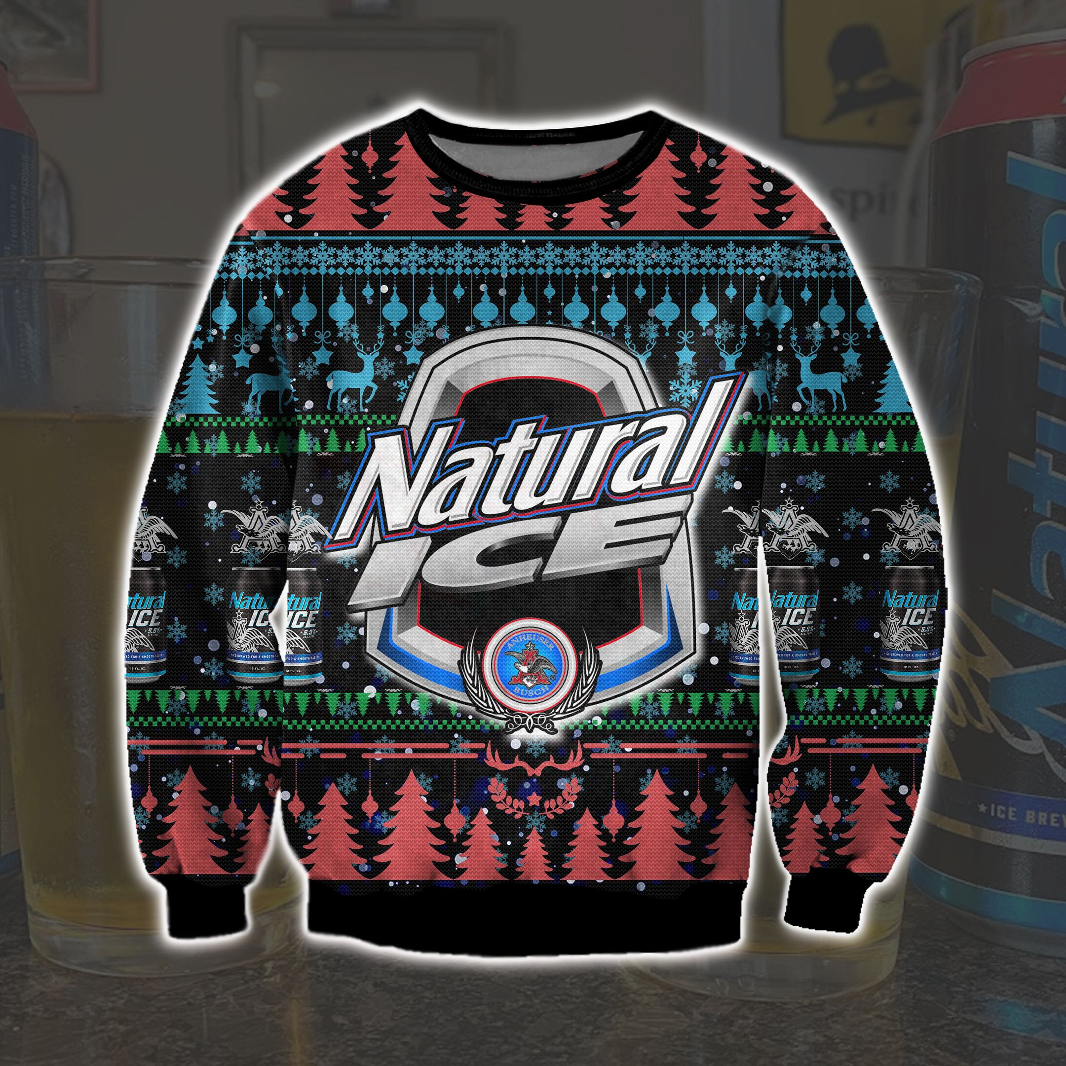 Natural Ice Beer Knitting Pattern 3D Print Ugly Christmas Sweater